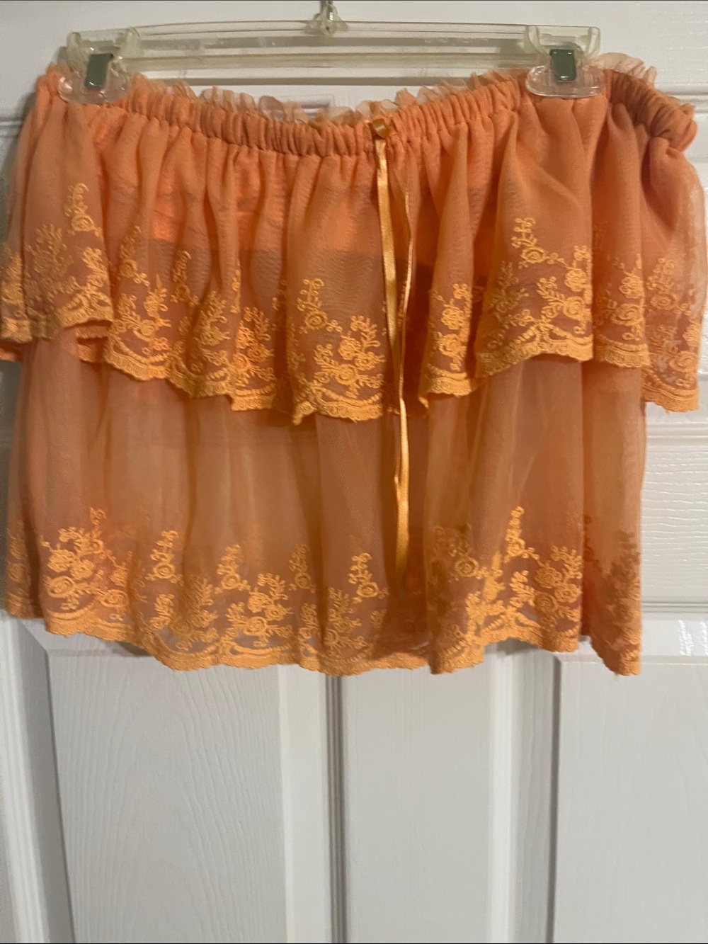 Free People Peach Ruffled Lace Off-Shoulder Top
